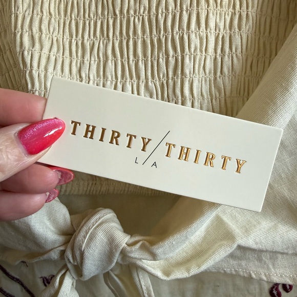 Thirty Thirty Cream Embroidered Bandana Crop Top with Burgundy Accents, Size S - Picture 5 of 6